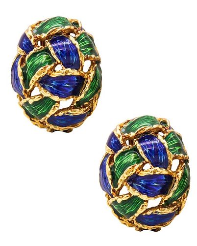 Italian Enamel & 18k Gold Clips-earrings