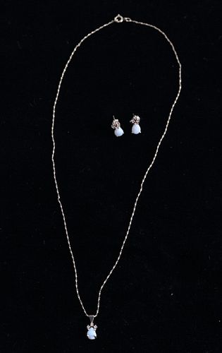 14 Karat Gold White Opal Necklace & Earring Set