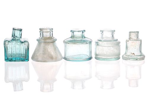 Antique Glass Ink Well Bottle Collection (5)