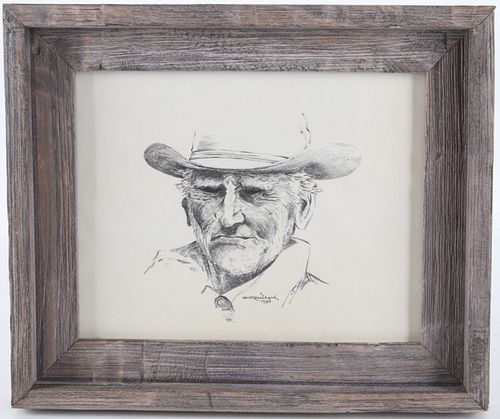 Steve Coulthard 1931-2011 Original Cowboy Drawing