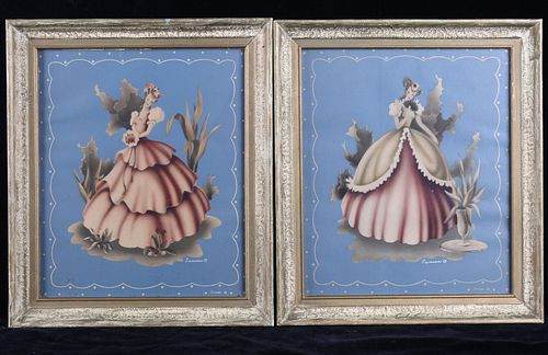 Turner Lithograph Pair Victorian Lady In Pink
