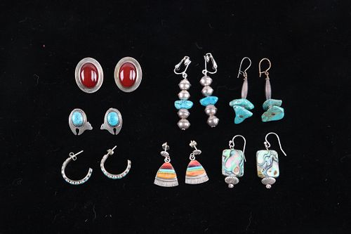 Navajo Silver Turquoise & Gem Stone Earrings