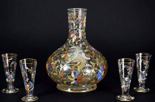 MAGNIFICENT LOBMEYR DECANTER WITH 4 CORDIALS