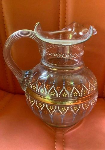 Beautiful Moser Glass Jug with Enameled
