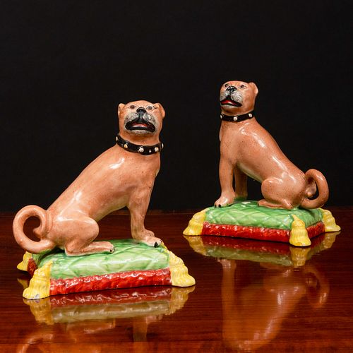 Pair of Staffordshire Models of Seated Pugs