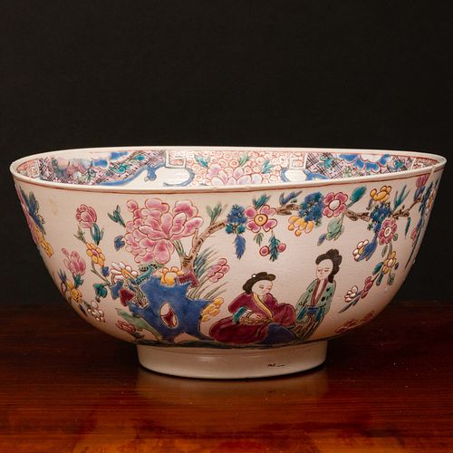 Staffordshire Enameled Earthenware Chinoiserie Punch Bowl