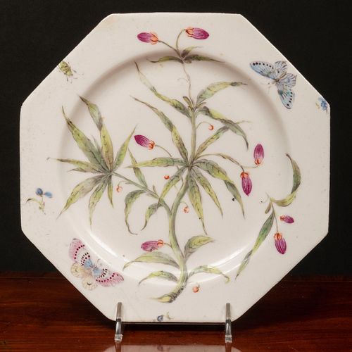 Two Bow Porcelain Plates Decorated with Plants and Insects