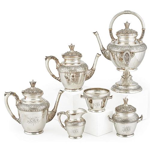 WOOD AND HUGHES STERLING SILVER TEA SET