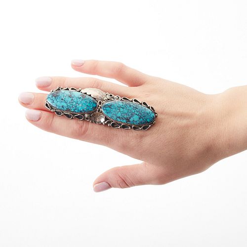 Massive Navajo Silver Turquoise Ring