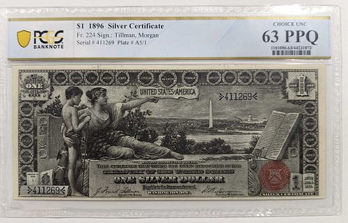 1896 $1 Silver Certificate PCGS Choice UNC 63 PPQ