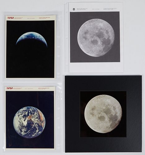 Grp: 3 NASA Photographs - Apollo 17 & 11 Blue Marble, Crescent Earth, & Moon Redletter