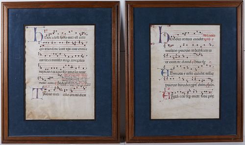 2 Illuminated Hymnal Manuscript Pages