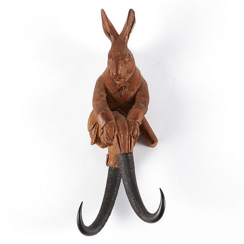 Black Forest Rabbit Carving Wall Hook