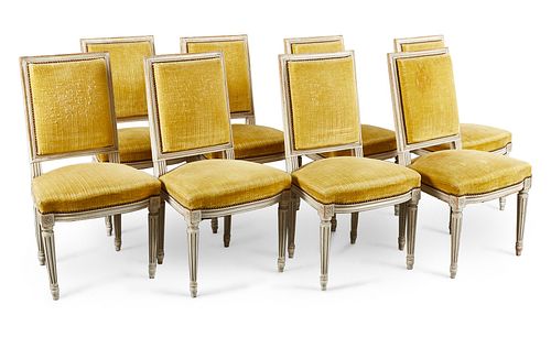 Grp: 8 Louis XVI Upholstered Side Chairs Mid-Century
