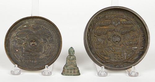 Thai Bronze Buddha w/ 2 Chinese Bronze Mirrors