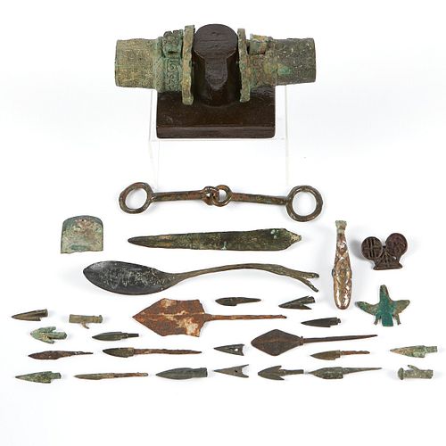 Large Group of Archaic Chinese Bronze Pieces