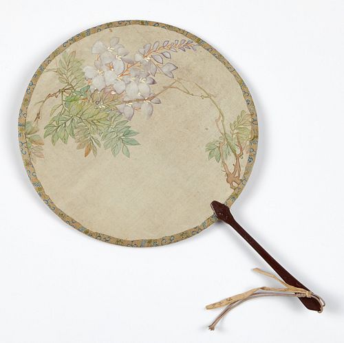 Chinese Qing Imperial Court Fan w/ Wisteria