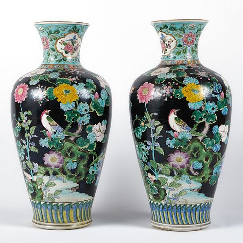 Pr Large Chinese Porcelain Vases Famille Noire