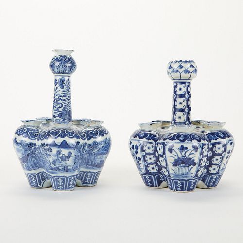 Pair of Chinese Export Blue and White Tulipiers
