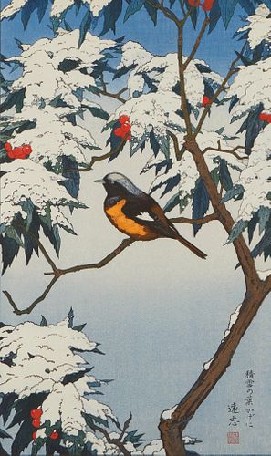Toshi Yoshida Woodblock Print Birds Winter