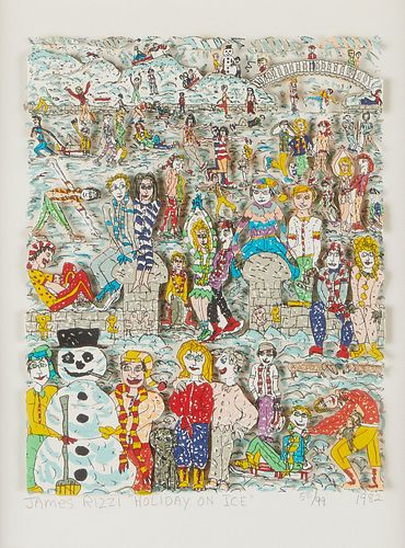 James Rizzi "Holiday on Ice" Mixed Media Collage