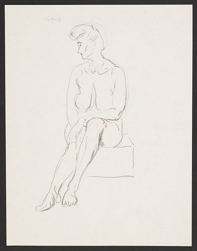 Paul Cadmus Seated Female Nude Watercolor & Graphite on Paper