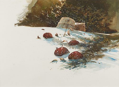 Jac Kephart "Untitled (Apples in Snow)" Watercolor Painting