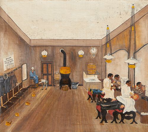 Folk Painting of a Barbershop 1892