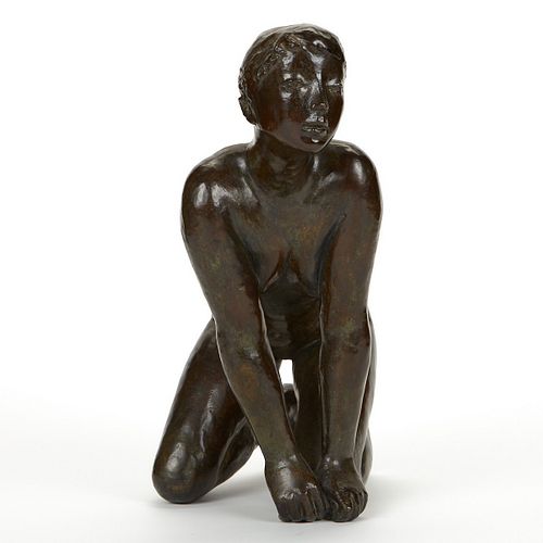 Jacques Coquillay Bronze Sculpture Kneeling Girl