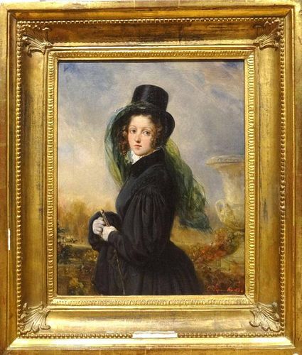 19th Century French Lady Portrait Horse Ridding