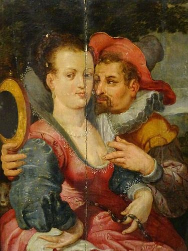 Large 16th Century Flemish Lovers Lady & Gentleman