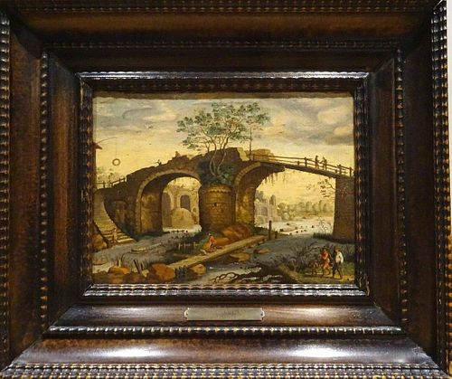 17th Century Flemish Old Master Ruins Bridge Landscape