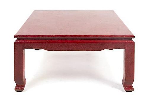 * A Joseph Lombardo Lacquered Linen Low Table, Height 17 x width 36 x depth 36 inches.