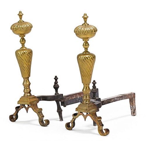 PAIR OF BAROQUE STYLE BRASS ANDIRONS