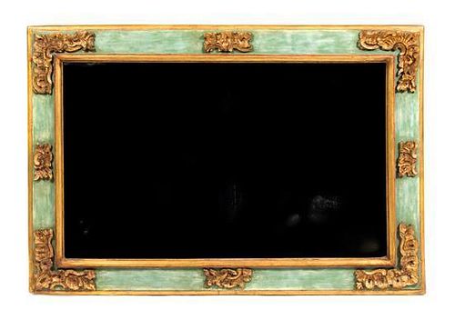 An Italian Style Painted and Parcel Gilt Mirror Height 35 x width 51 inches.