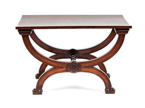 A Regency Style Walnut Low Table Height 32 3/4 x width 20 x depth 21 inches.