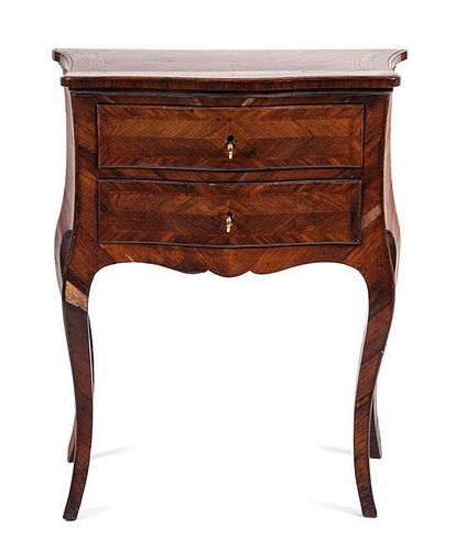A Continental Parquetry Diminutive Commode Height 31 1/4 x width 26 x depth 14 3/4 inches.