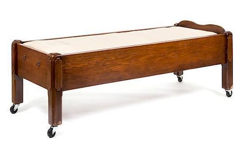 A Walnut Framed Massage Table Height 26 x width 80 x depth 32 inches.