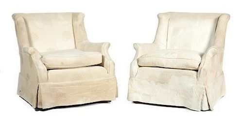 Two Upholstered Armchairs with Grape Cluster Design, Height 31 inches x width 28 inches x depth 23 inches.