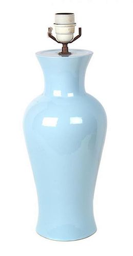 A Blue Glazed Ceramic Vase Height overall 18 inches.