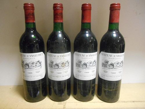 Chateau d'Angludet, Margaux 1988, four bottles (levels: one top shoulder others in neck); Chateau Mo