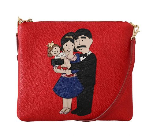 DOLCE & GABBANA RED LEATHER #DGFAMILY MESSENGER PURSE