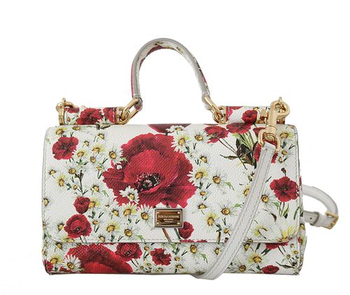 DOLCE & GABBANA WHITE MISS SICILY FLORAL LEATHER