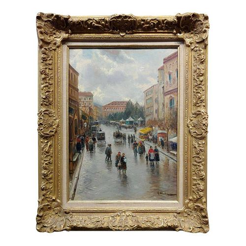 Impressionist Gustav Prucha Busy Parisian Street Scene