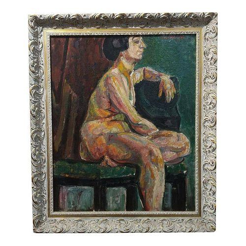 Pinchus Kremegne "Femme Seated Nude" Expressionist Oil