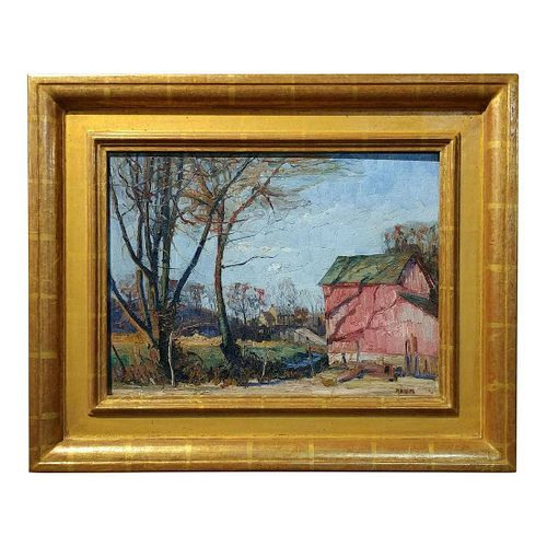 1928 Walter Emerson Baum "The Red Barn" Oil Painting