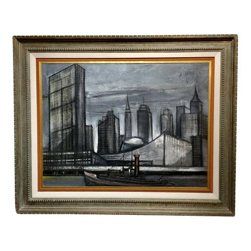 1960s New York Skyline Oil Painting by Regis De Cachard