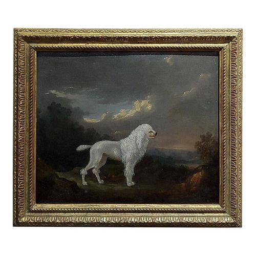 18th Century Portrait of White Poodle in a Landscape