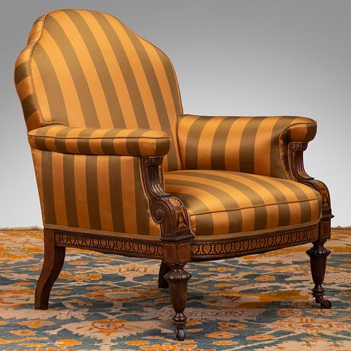 Renaissance Revival Rosewood and Various Woods Marquetry and Parcel-Gilt  Armchair, Attributed to Herter Brothers