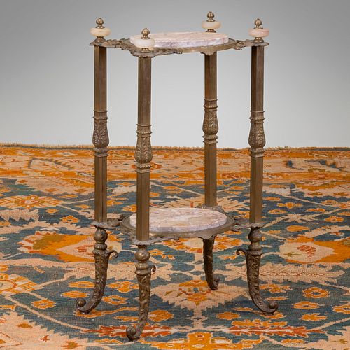 Victorian Cast Brass, Marble and Onyx Two-Tier Side Table